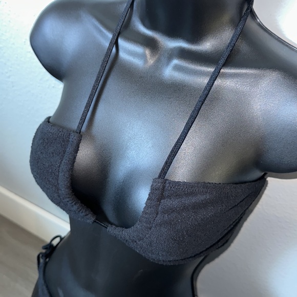 Black terry cloth Astro top with string bottom swimsuit set. - Picture 6 of 14